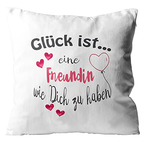 WarmherzIch Kissen Glück ist eine Freundin wie Dich zu haben - Kissenbezug ohne Füllung, 45cm - Kissenhülle aus Baumwolle - Geschenk Beste Freundin BFF von WarmherzIch