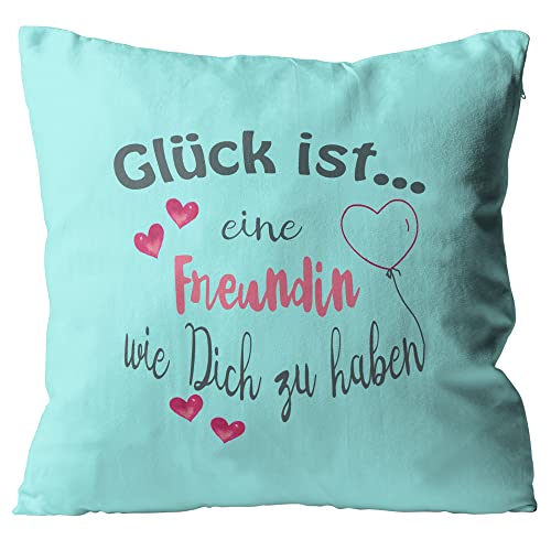 WarmherzIch Kissen Glück ist eine Freundin wie Dich zu haben - Kissenbezug ohne Füllung, 45cm - Kissenhülle aus Baumwolle - Geschenk Beste Freundin BFF von WarmherzIch