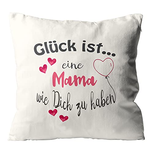 WarmherzIch Kissen Glück ist eine Mama wie Dich zu haben - Kissenbezug ohne Füllung, 45cm - Kissenhülle aus Baumwolle - Geschenk Mom Muttertag von WarmherzIch