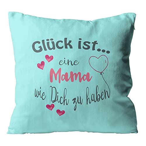 WarmherzIch Kissen Glück ist eine Mama wie Dich zu haben - Kissenbezug ohne Füllung, 45cm - Kissenhülle aus Baumwolle - Geschenk Mom Muttertag von WarmherzIch