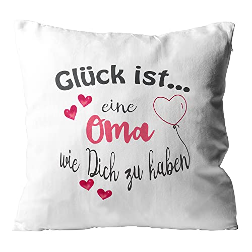 WarmherzIch Kissen Glück ist eine Oma wie Dich zu haben - Kissenbezug ohne Füllung, 45cm - Kissenhülle aus Baumwolle - Geschenk Großmutter Muttertag von WarmherzIch