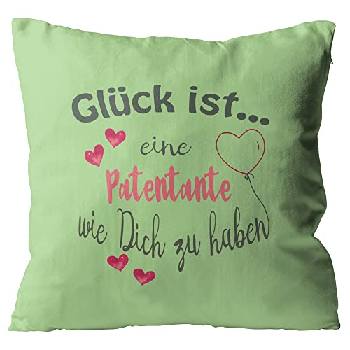 WarmherzIch Kissen Glück ist eine Patentante wie Dich zu haben - Kissenbezug ohne Füllung, 45cm - Kissenhülle aus Baumwolle - Geschenk Tante Schwester von WarmherzIch