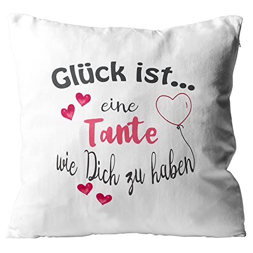 WarmherzIch Kissen Glück ist eine Tante wie Dich zu haben - Kissenbezug mit Füllung, 45cm - Kissenhülle aus Baumwolle - Geschenk Geburtstag von WarmherzIch