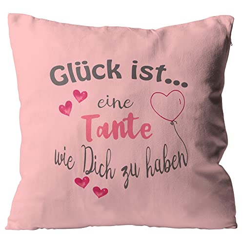 WarmherzIch Kissen Glück ist eine Tante wie Dich zu haben - Kissenbezug mit Füllung, 45cm - Kissenhülle aus Baumwolle - Geschenk Geburtstag von WarmherzIch