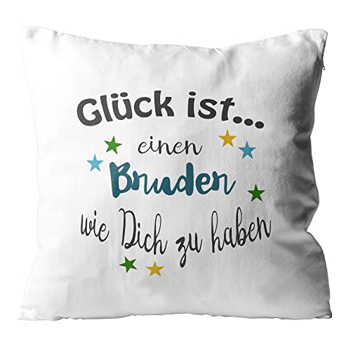 WarmherzIch Kissen Glück ist einen Bruder wie Dich zu haben - Kissenbezug mit Füllung, 45cm - Kissenhülle aus Baumwolle - Geschenk Bro Onkel von WarmherzIch