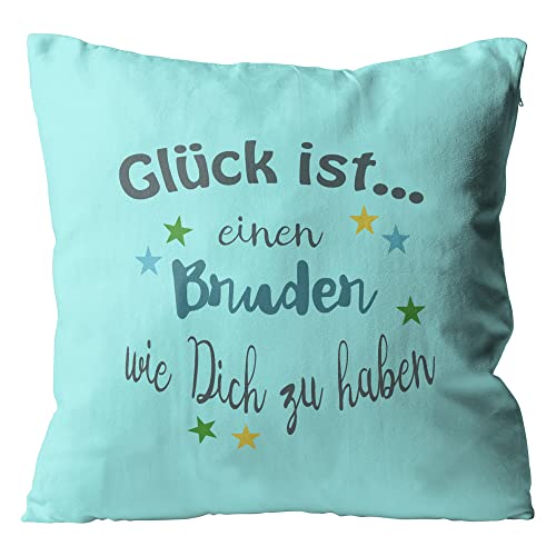 WarmherzIch Kissen Glück ist einen Bruder wie Dich zu haben - Kissenbezug mit Füllung, 45cm - Kissenhülle aus Baumwolle - Geschenk Bro Onkel von WarmherzIch