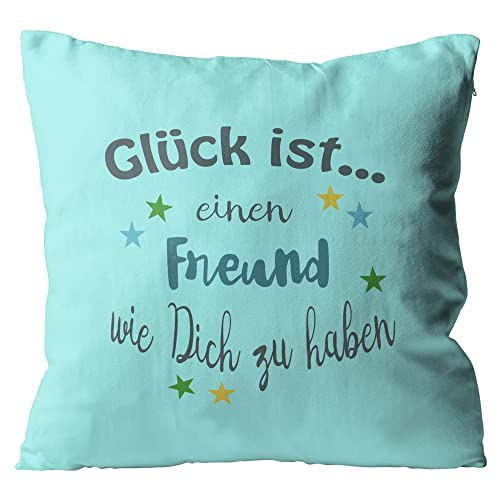 WarmherzIch Kissen Glück ist einen Freund wie Dich zu haben - Kissenbezug ohne Füllung, 45cm - Kissenhülle aus Baumwolle - Geschenk BFF Bester Freund von WarmherzIch