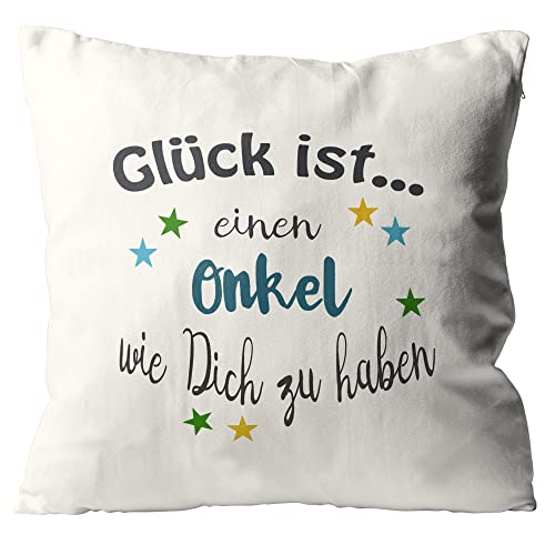 WarmherzIch Kissen Glück ist einen Onkel wie Dich zu haben - Kissenbezug mit Füllung, 45cm - Kissenhülle aus Baumwolle - Geschenk Bro Geschenkidee von WarmherzIch