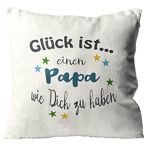 WarmherzIch Kissen Glück ist einen Papa wie Dich zu haben - Kissenbezug ohne Füllung, 45cm - Kissenhülle aus Baumwolle - Geschenk Dad Vatertag Vater von WarmherzIch