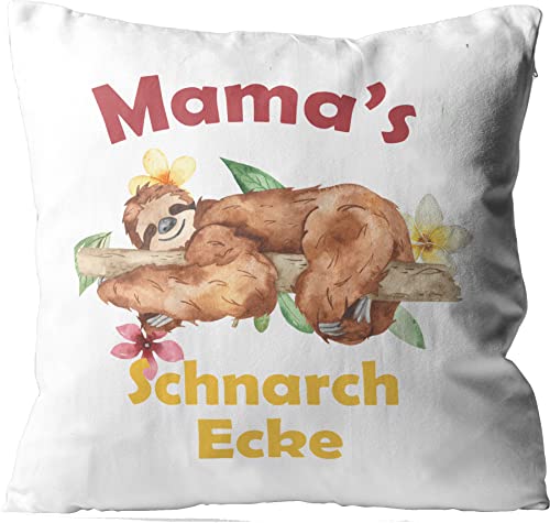 WarmherzIch Kissen Mamas Schnarchecke - Kissenbezug ohne Füllung, 45cm - Kissenhülle aus Baumwolle - Geschenk Mama Sofa Couch Faultier von WarmherzIch