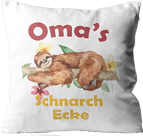 WarmherzIch Kissen Oma Schnarchecke - Kissenbezug mit Füllung, 45cm - Kissenhülle aus Baumwolle - Geschenk Oma Sofa Couch Faultier von WarmherzIch