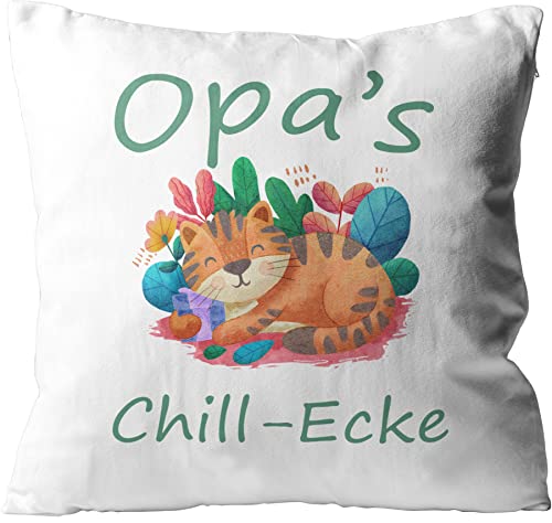 WarmherzIch Kissen Opa Chill Ecke - Kissenbezug mit Füllung, 45cm - Kissenhülle aus Baumwolle - Geschenk Opa Schnarchecke Couch Chillen von WarmherzIch