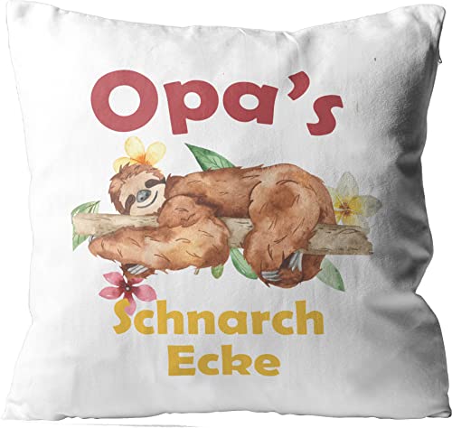 WarmherzIch Kissen Opa Schnarchecke - Kissenbezug ohne Füllung, 45cm - Kissenhülle aus Baumwolle - Geschenk Opa Sofa Couch Faultier von WarmherzIch