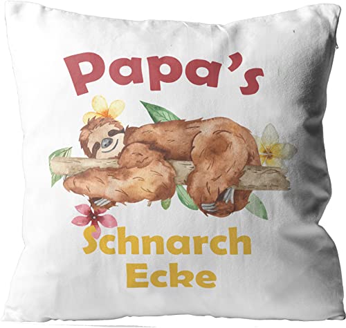 WarmherzIch Kissen Papas Schnarchecke - Kissenbezug mit Füllung, 45cm - Kissenhülle aus Baumwolle - Geschenk Papa Sofa Couch Faultier von WarmherzIch