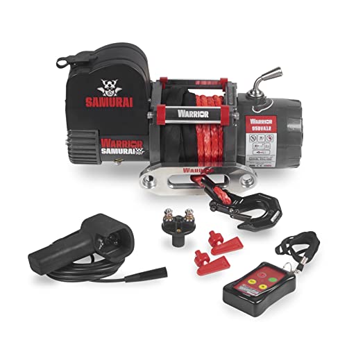 Warrior Samurai V2 9500lb 12V Next-Gen Premium Kurztrommel-Elektrowinde - Hochleistungsmotor, externes Bremssystem, doppelt abgedichtet, Stahlgetriebe, kabellose Fernbedienung - Synthetisches Seil von Warrior Winches