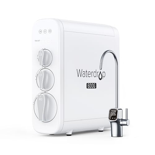 Waterdrop G3P600 Umkehrosmoseanlage, 600 GPD, 8000 Liters, Entkalkungsanlage RO System unter der Spüle, Reduziert TDS, 2:1 Rein zum Abfluss, Intelligenter LED-Wasserhahn von Waterdrop