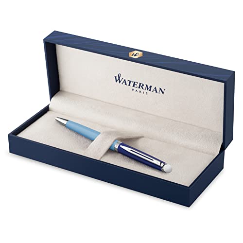 Waterman Hémisphère Kugelschreiber | Metall und blaue Lackierung mit palladiumbeschichteten Zierteilen | Mittlere Spitze | Geschenkbox von Waterman