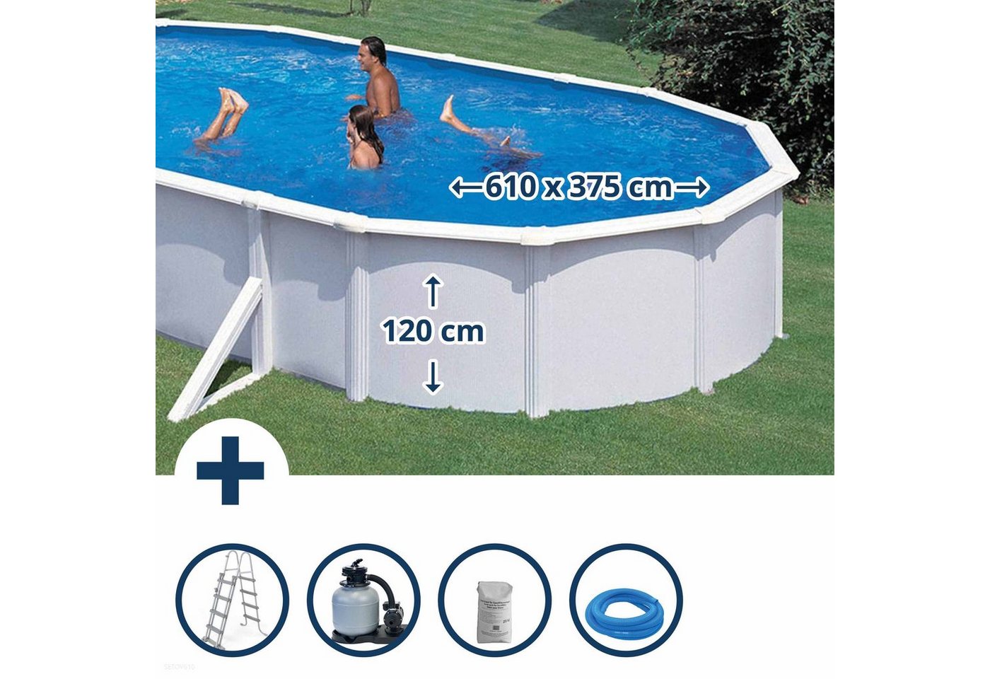 Waterman Ovalpool Stahlwandpool Set oval Classic 610x375x120 cm, Sta (Komplett-Set), verzinkte Stahlwand von Waterman