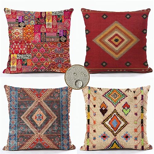 Kissenbezüge 50x50 cm 4er Set Boho Outdoor Kissen Bunt Sofakissen Dekokissen Kopfkissen Wasserfest Linen Zierkissen Quadratische Kissenhülle für Gartenmöbel Sofa Couch Bett Auto Terrasse Schlafzimmer von Waxonle