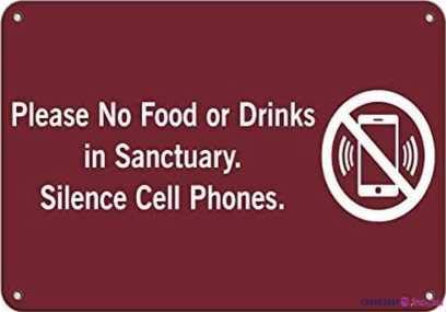 Metall-Blechschild mit Aufschrift "Please No Food Or Drinks in Sanctuary", Silence Cell Phones, Schild für den Außenbereich, Sicherheit, Bauernhof, Warnung, Dekoration, Metall, Aluminium, 20,3 x 30,5 von Wcguokj