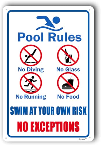 Schild mit Poolregeln, Poolschilder für den Außenbereich, Schwimmbad-Schilder, "Pool Rules", 20,3 x 30,5 cm, Metall-Aluminiumschild von Wcguokj