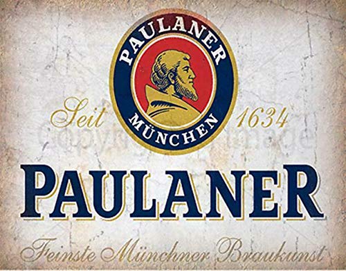 Wcguokj Blechschilder Vintage Paulaner Bier Deutschland Vintage Pub Bar Wanddekoration Metallschild Home Bar Garage Dekoration Schild 20,3 x 30,5 cm von Wcguokj