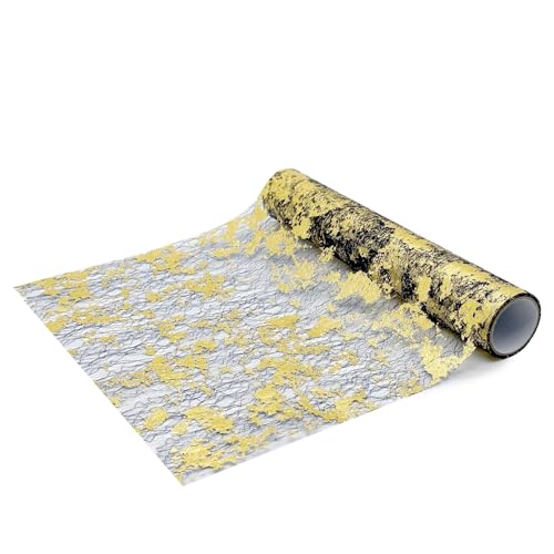 Tischläufer Schwarz Gold,Schwarz Gold Tischdecken Dekostoff,Tischband aus Organza,Polyester Tisch läufer Tischdeko für Advent Karneval Taufe Geburtstage Hochzeit zu besonderen Anlässen 28 cm×5M von We Moment Zone