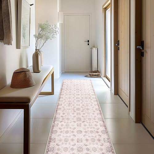 Weaviva Teppich Läufer Waschbarer Teppich Anti-Rutsch Unterseite Teppich Küche Kurzflor Teppich Modernes Design, Entrance Teppich Größe: 60x183cm, Blassrosa von Weaviva