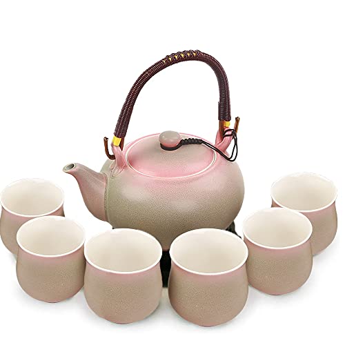 Webao Tee Set Chinesische Teeservice aus Keramik, 600ml Teekanne und 6 Tasse 120ml Kungfu Tee Services, Ofenveränderte Glasur asiatische Teekanne für Teeliebhaber, Rosa von Webao