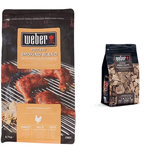 Weber 17833 Poultry Smoking Chips 700 g Wood & 17624 Räucherchips Hickory 700g, Räuchern, Aroma, Grillen, Braun, 17.8x8.9x30.5 cm von Weber