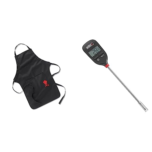 Weber 6750 Digitales Taschenthermometer, Grillthermometer mit Sofortanzige & 6474 Grillschürze, schwarz mit rotem Kettle Grill von Weber