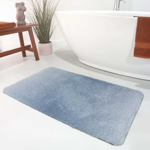 Wecon Home Moderner Flauschiger Badezimmerteppich mit antirutsch Rücken - Luuk (60 x 100 cm, graublau) von Wecon Home