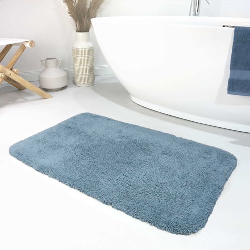 Wecon Home Moderner Flauschiger und waschbarer Badezimmerteppich aus Baumwolle - Ole (55 x 65 cm, grau blau) von Wecon Home