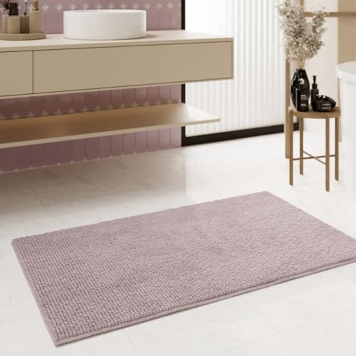 Moderner Chenille Badteppich von WECONhome Basics - rutschfest, Waschbar, Saugfähig - Stilvoll für jedes Badezimmer – Balu (50 x 60 cm, Flieder rosa) von Wecon home Basics