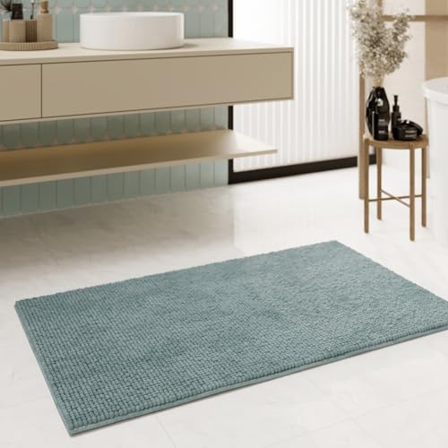 Moderner Chenille Badteppich von WECONhome Basics - rutschfest, Waschbar, Saugfähig - Stilvoll für jedes Badezimmer – Balu (60 x 100 cm, Mint grün) von Wecon home Basics