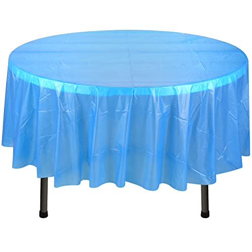 WedDecor Königsblaue Kunststoff-Tischdecke, 213 cm, runde Party-Einweg-Tischdecken für drinnen und draußen, Geburtstag, Picknick, Weihnachten, Hochzeiten, Babyparty, Party-Dekorationen, 1 Stück von WedDecor