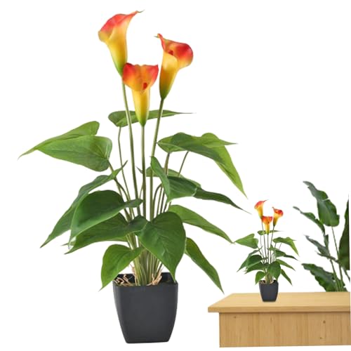 Künstliche Pflanzen Blumen, orange Calla Lilien künstliche Blüten Topf, echte Berührung gefälschte Calla -Lilie -Pflanzen, künstliche Calla -Lilie im Topf, künstliche Topfpflanze, künstliche Calla -L von Weduspaty