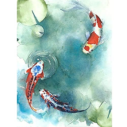 Japanese Koi Fish with Lilies Art Print Canvas Premium Wall Decor Poster japanisch Fisch Wand Deko von Wee Blue Coo