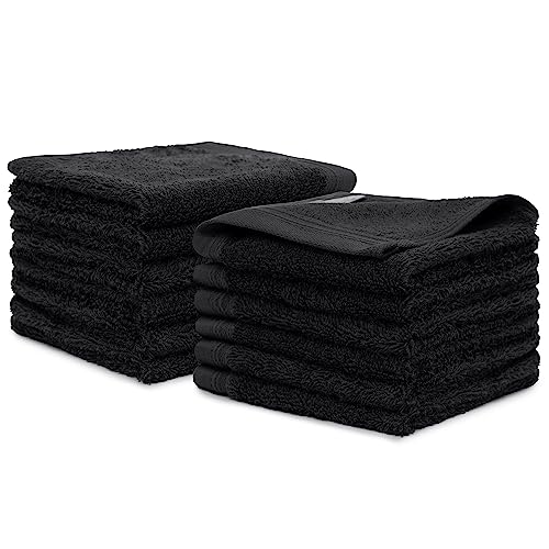 Weidemans Flauschige Handtücher aus reiner Baumwolle, 33 x 33 cm, schwarze Handtücher, Set mit 12 ultraweichen und sehr saugfähigen Badetuch-Sets für Badezimmer, Fitnessstudio, Spa | von Weidemans