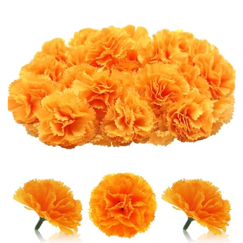 30 Stück Faux-Nelke-Blumen-Köpfe Trockenblumen deko Künstliche Blumen Seidenmaterial, Langanhaltende Schönheit und Pflegeleichtigkeit Gut für Partydekoration Zuhause Hochzeitsdekoration (Orange) von Wekuw