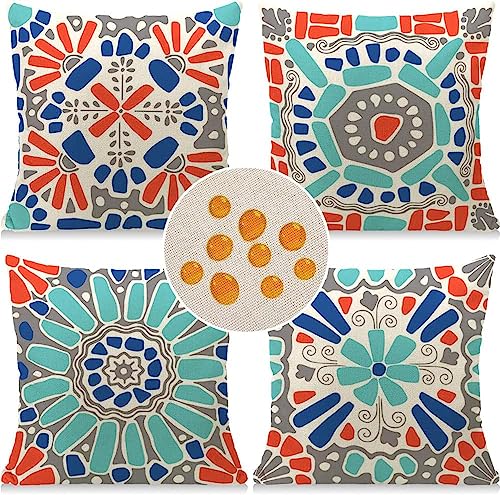 Weldomcor Kissenbezug 45x45 cm Kissenhülle Blumen Kissen 4er Set Dekorative kissenbezüge Moderne Dekorationskissenbezüge Bauernhaus Kissenbezüge für Couch Sofa Schlafzimmer (Geometrie Muster) von Weldomcor