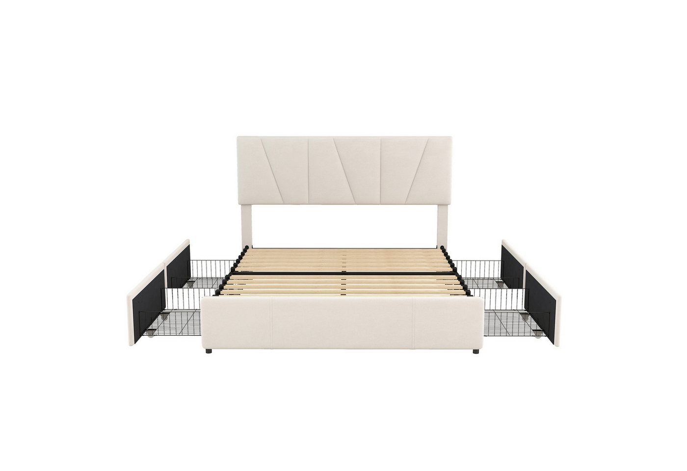 Welikera Stauraumbett Double Size Polster Plattform Bett mit vier Schubladen auf zwei Seiten, Polsterbett,Stauraumbett,Verstellbares Kopfteil,Beige(140*200cm) von Welikera