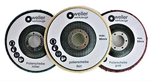 WELLERWERKZEUGE | 3x Profi Polierscheiben Set 125mm Polierrad passend für Winkelschleifer Akku Winkelschleifer Fein Mittel Grob von Wellerwerkzeuge