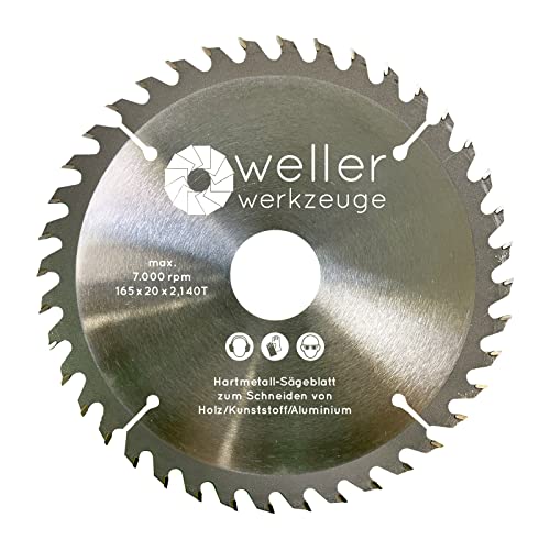 WELLERWERKZEUGE | Profi HM Kreissägeblatt Sägeblatt 165x20mm 40 Zähne für holz Kunststoff Aluminium passend für Akku Kreissäge Tischsäge Dewalt Makita von Wellerwerkzeuge