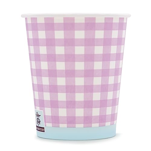 Wellsamed WELLSACUP 100 Stück Pappbecher 180 ml Rosa Kariert, geeignet für Heiß- und Kaltgetränke, Coffee to go, Picknick, Grillen, Party von Wellsamed