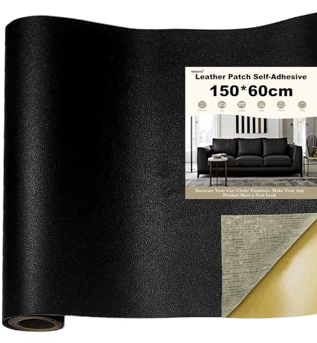 Wellzenith® Lederflicken Selbstklebend, Selbstklebendes Kunstleder, Lederreparaturset für Möbel, Sofa, Autositze, Taschen, Lederreparatur und Renovierung (Schwarz, 150 X 60 CM) von Wellzenith