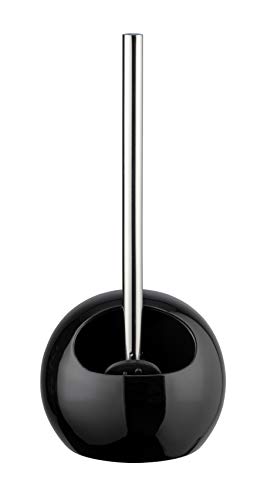 WENKO WC-Garnitur Rimless Schwarz Keramik - WC-Bürstenhalter, innovative Bürstenform aus Silikon, Keramik, 18 x 40 x 18 cm, Schwarz von WENKO
