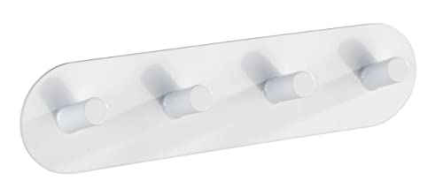 WENKO Hakenleiste Piceno Quadro Weiß matt Edelstahl - Garderobenleiste, 4 Haken, selbstklebend, Edelstahl rostfrei, 19.8 x 5 x 2 cm, Weiß von WENKO