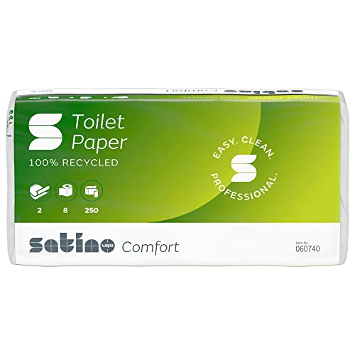 Satino by WEPA Comfort Toilettenpapier 2lagig - Packung mit 8 Rollen aus 100% Recyclingpapier - weißes Klopapier mit je 250 Blatt je Rolle - umweltfreundlich, günstig, recycled aus Altpapier… von Satino