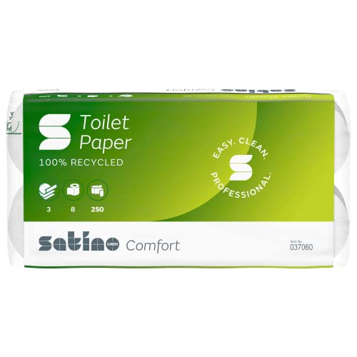 Satino Comfort Toilettenpapier 3-lagig - Packung mit 8 Rollen WC-Papier - softes Klopapier umweltfreundlich und nachhaltig hergestellt aus 100% Recyclingpapier weiß von Satino